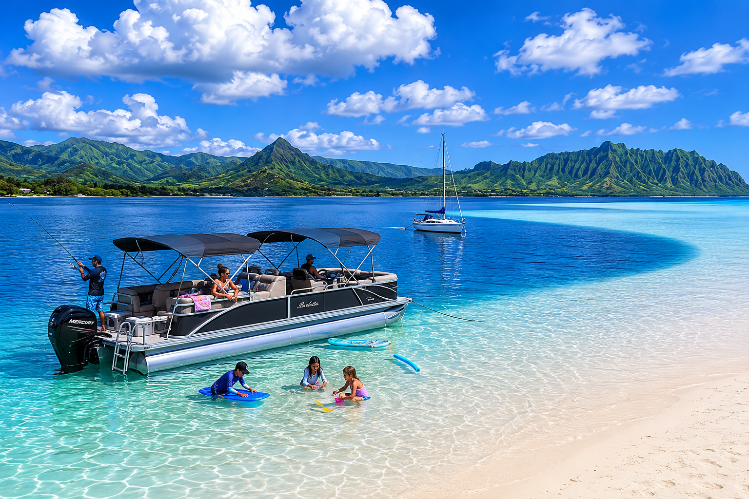 Family enjoying the sandbar
